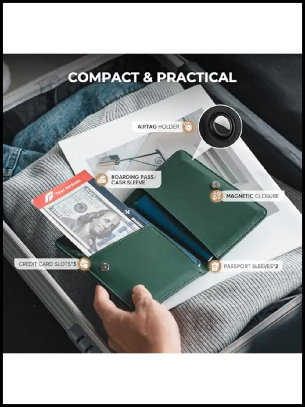 Premium Nappa Leather Passport Holder with RFID Blocking and Airtag Slot